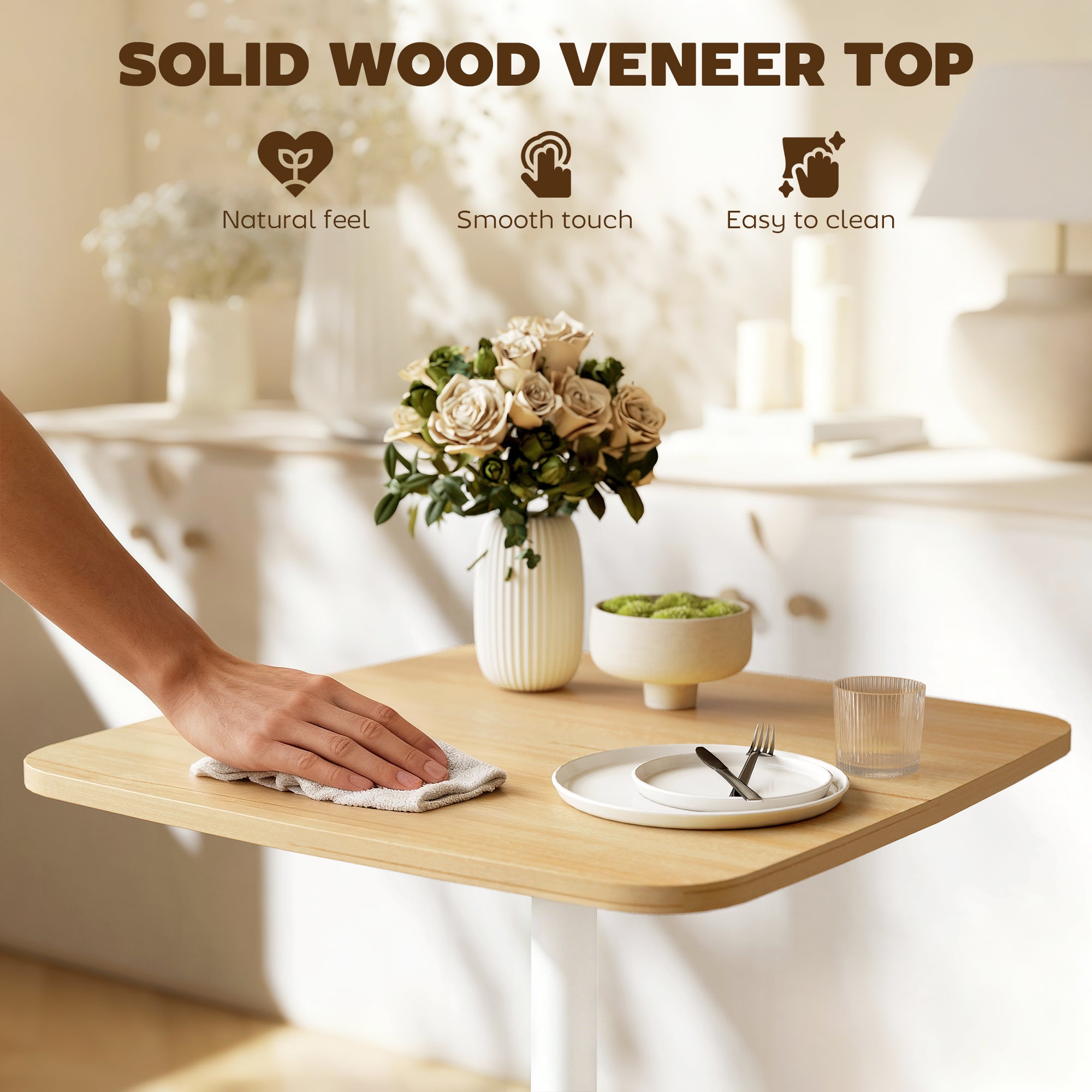 HOMCOM Small Dining Table, 60 cm Square Kitchen Table with Wood-veneer Top and Steel Base - Natural Wood Finish 