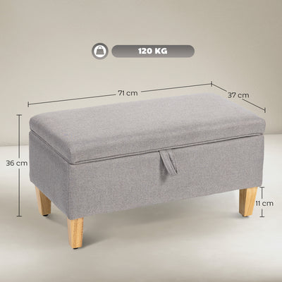 HOMCOM 30L Linen Storage Ottoman Padded Footstool with Rubberwood Legs for Storage Box, Bed End, Shoe Bench, Seating, Light Grey 
