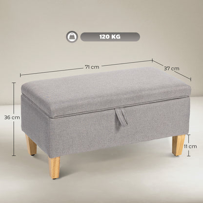 HOMCOM 30L Linen Storage Ottoman Padded Footstool with Rubberwood Legs for Storage Box, Bed End, Shoe Bench, Seating, Light Grey