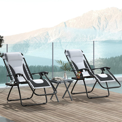 Outsunny Zero Gravity Lounger Chair Set of 2, Folding Reclining Patio Chair with Padded Seat, Cup Holder, Soft Cushion and Headrest for Poolside, Camping, Grey 