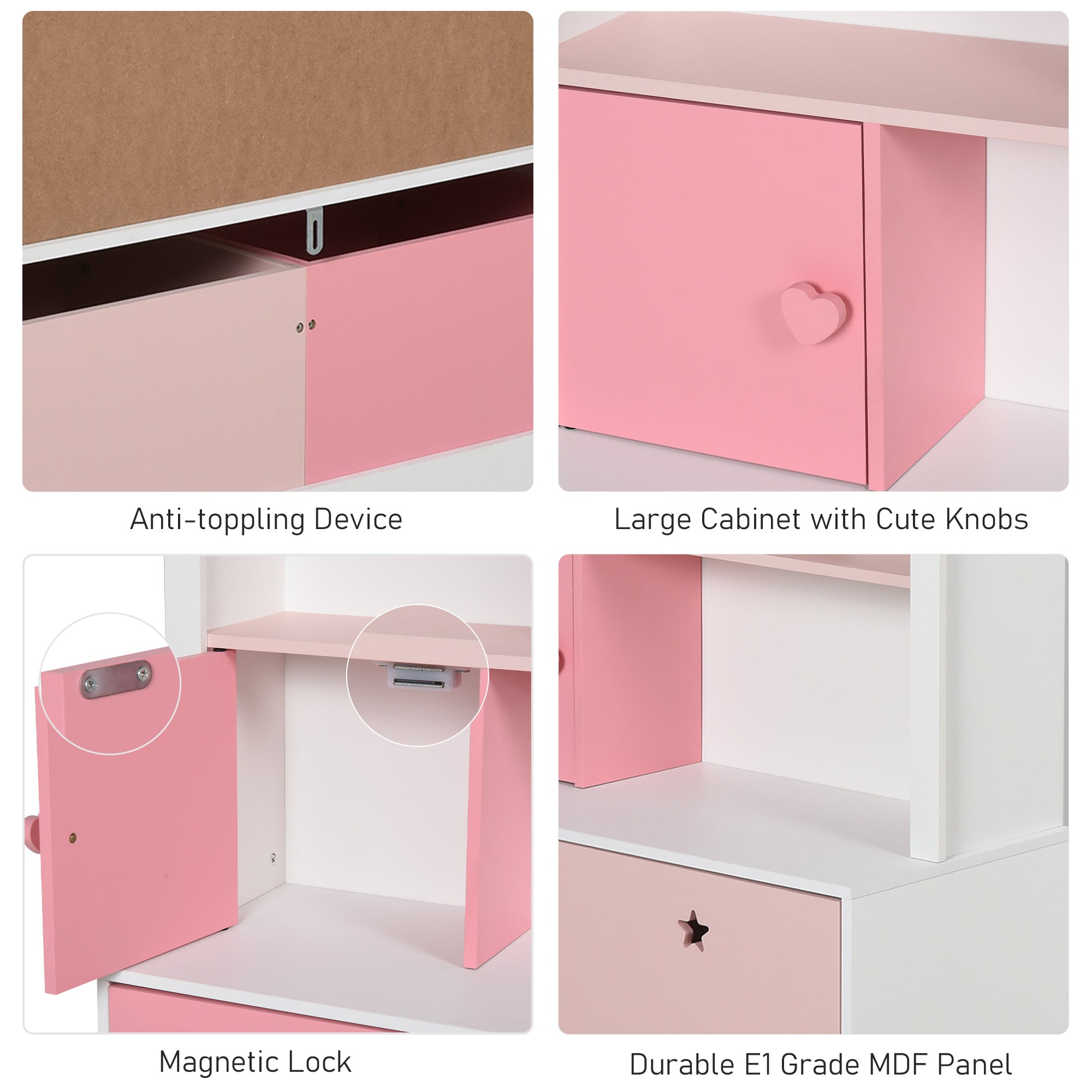 HOMCOM Kids Bookshelf Chest w/ Drawer with Wheels Baby Toy Wood Organizer Display Stand Storage Cabinet 80x34x130cm Pink 