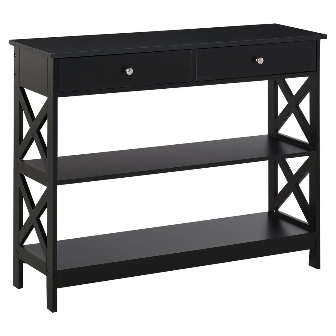 HOMCOM Console Table Side Desk w/ Shelves Drawers Open Top X Support Frame Living Room Hallway Home Office Furniture Black 