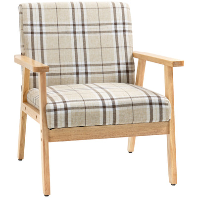 HOMCOM Modern One Seater Sofa for Living Room, Linen Fabric Small Couch with Rubber Wood Frame, Armrests, Lattice Pattern, Upholstered Armchair, Beige 