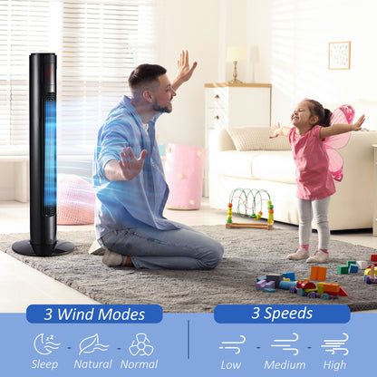 HOMCOM 38'' Freestanding Tower Fan, 3 Speed 3 Mode, 12h Timer, 70 Degree Oscillation, LED Panel, 5M Remote Controller, Black 