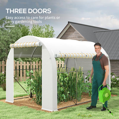 Outsunny 296 x 196cm Steel Frame Polytunnel Greenhouse - White 