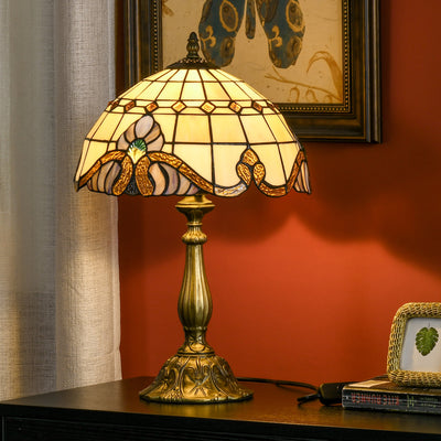 HOMCOM Stained Glass Table Lamp, Handmade Antique Bedside Lamp, Decorative Night Light for Bedroom, Living room, Home, Nightstand 
