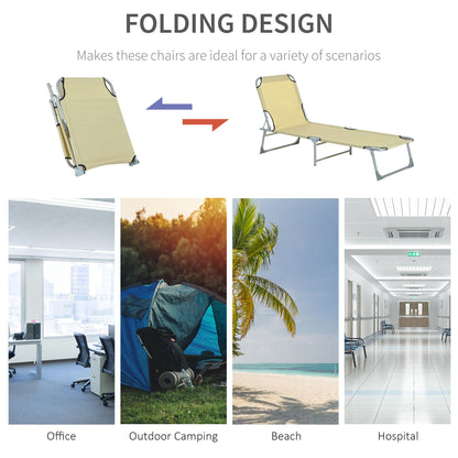 Outsunny Reclining Sun Lounger Chair Folding Camping Bed with 4-Position Adjustable Backrest, for Travel Indoor Outdoor Office Fishing, Beige 