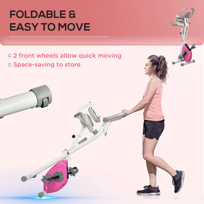 HOMCOM Folding Exercise Bike, with Adjustable Magnetic Resistance, Seat Height - White and Pink 