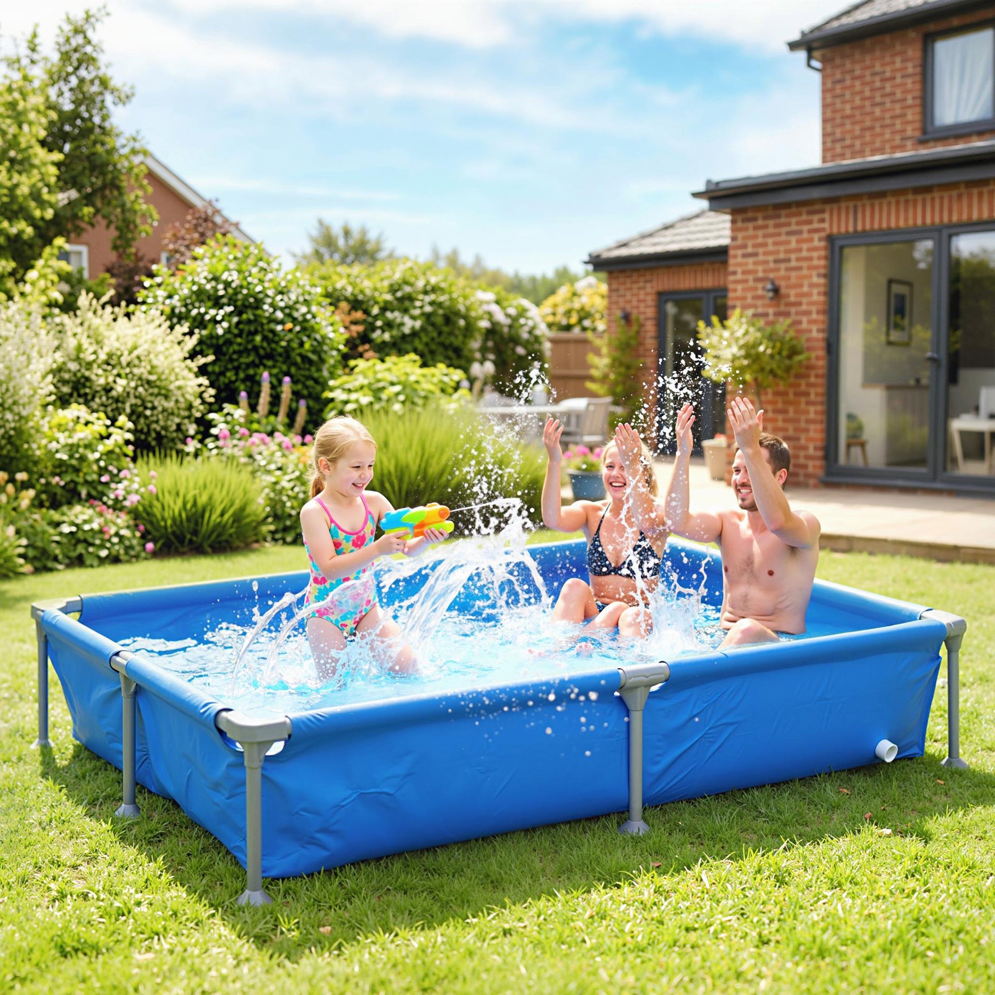 Outsunny Metal Frame Swimming Pool, Rectangular Above Ground Frame Pool with Repair Patch, 229 x 160 x 43 cm, Blue 