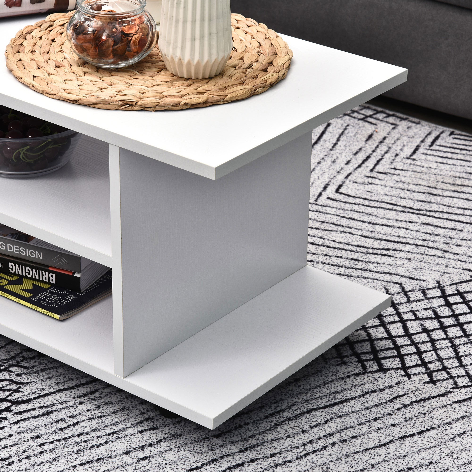 HOMCOM Modern TV Cabinet Stand Storage Shelves Table Mobile Bedroom Furniture Bookshelf Bookcase White 