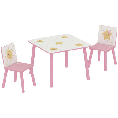 AIYAPLAY 3-Piece Toddler Table and Chair Set, Kids Table with 2 Chairs Set for Bedroom, Nursery, Playroom, Pink 