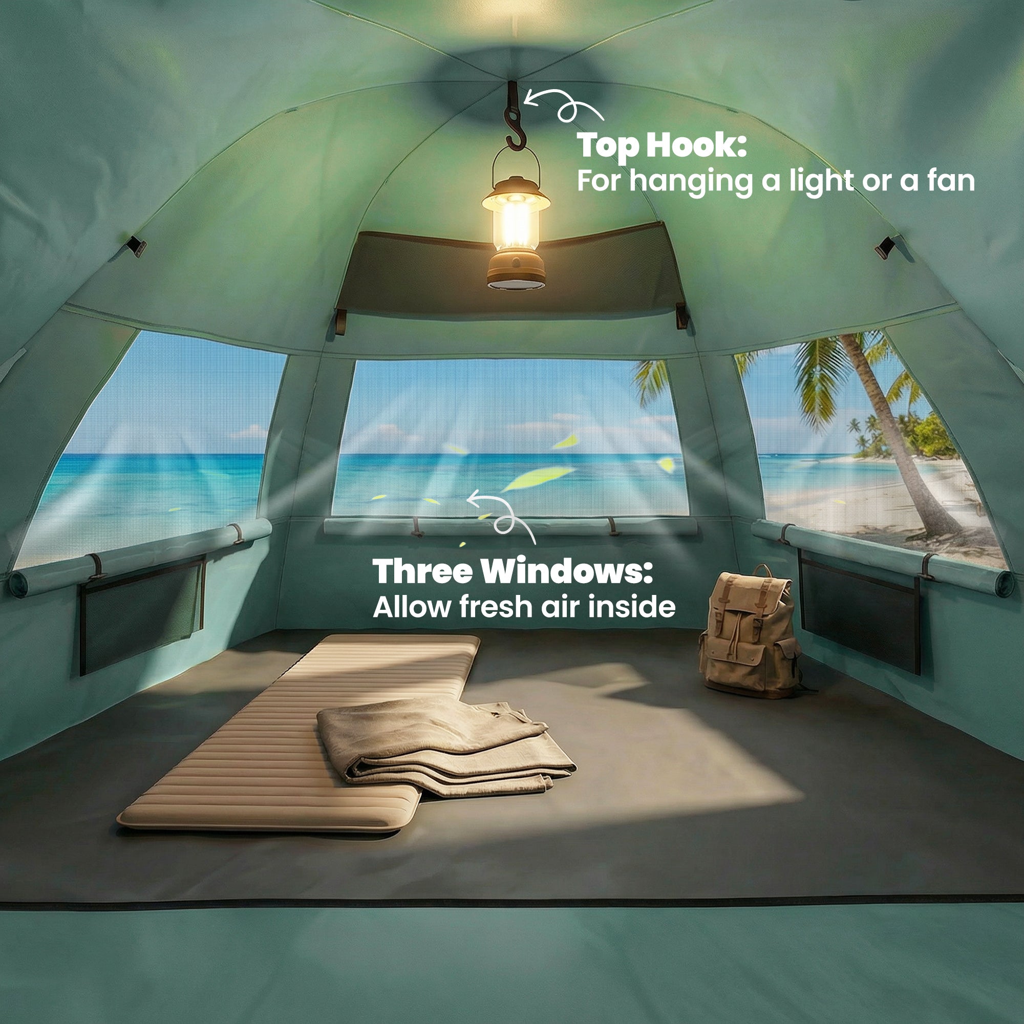 Outsunny 2-3 Person Pop Up Beach Tent, UPF15+ Sun Shelter with Extended Floor, Sandbags, Mesh Windows and Carry Bag, Green 