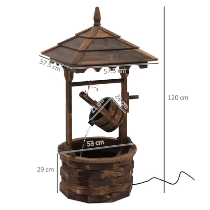Outsunny Wooden Garden Wishing Well Fountain Barrel Waterfall Rustic Wood with Pump Garden Décor Ornament 