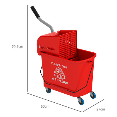 HOMCOM 20L Mop Bucket on Wheels, with Water Separation Panel - Red 