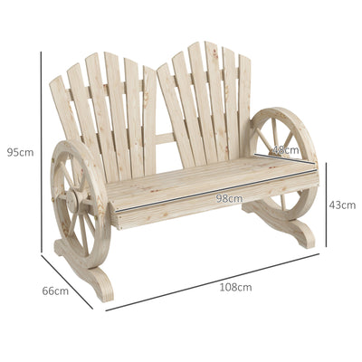 Outsunny Fir Wood Love Seats with Wheel-Shaped Armrests, Large Load-Bearing Chair, Natural Wood Finish 