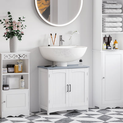 kleankin Pedestal Under Sink Cabinet with Double Doors, Modern Bathroom Vanity Unit, Storage Cupboard with Adjustable Shelves, White 