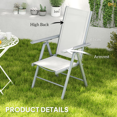 Outsunny Set of Two Aluminium Folding Chairs  - Light Grey 