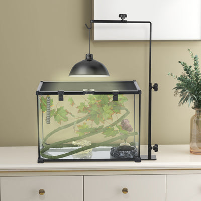 PawHut Adjustable Height and Length Reptile Lamp Stand Holder with Hook Hanging, Base - Black 