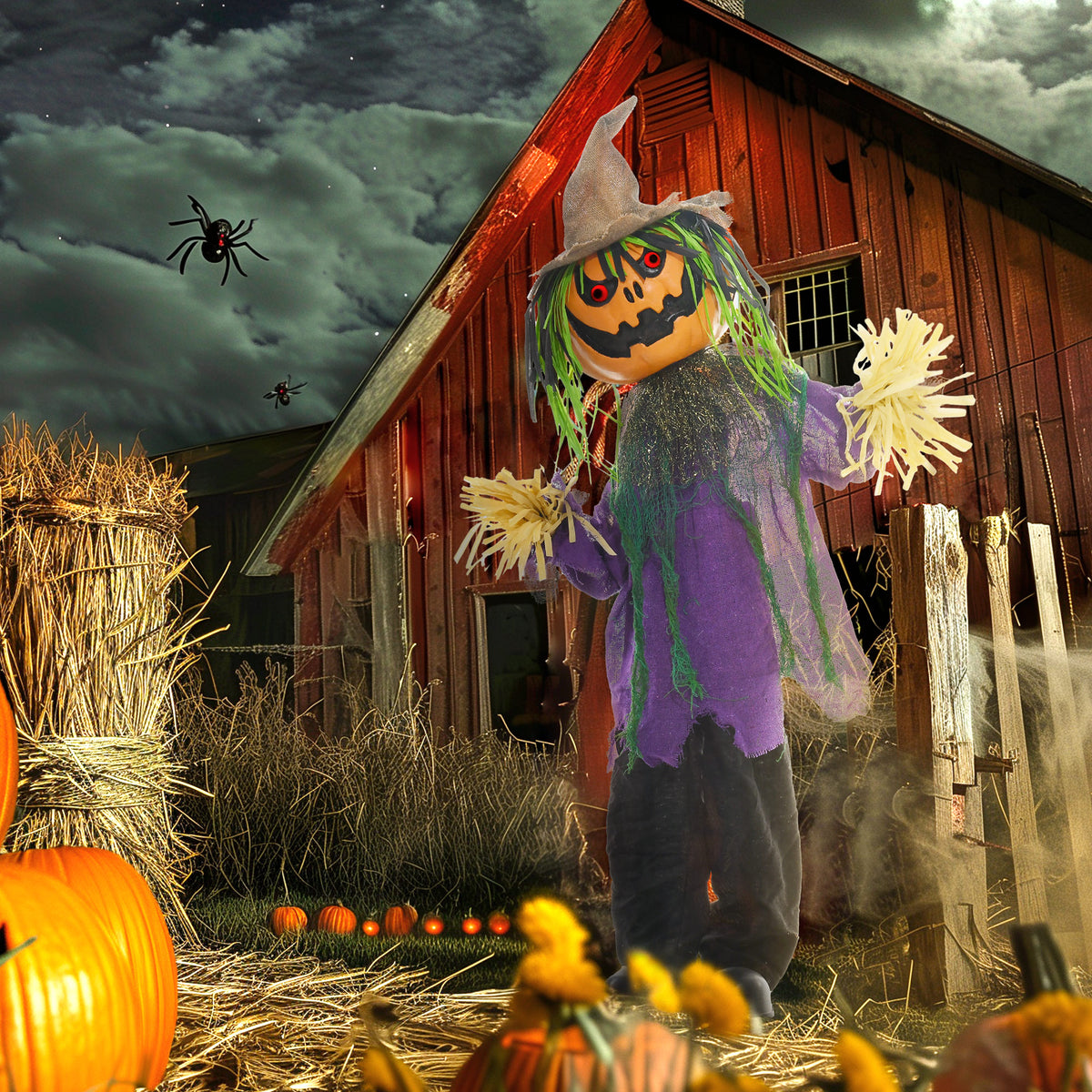 HOMCOM 3'6" Pumpkin Scarecrow Halloween Animatronic, with Glowing Eyes 