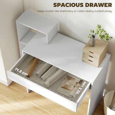 HOMCOM Desk with Storage, Computer Desk with 3 Open Shelves and Drawer, Workstation, Computer Table, White 