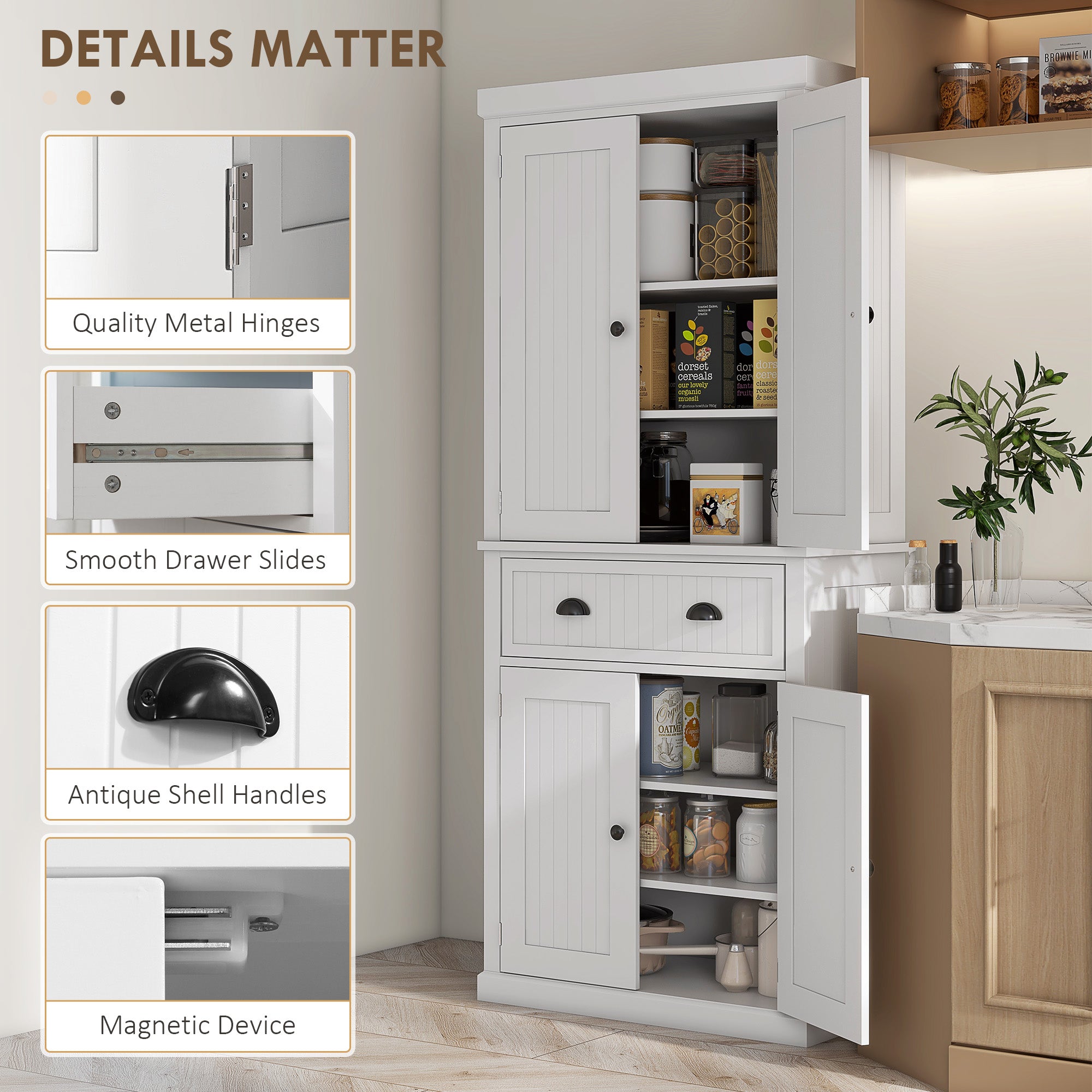 HOMCOM Kitchen Storage Cabinet with Drawer and Adjustable Shelves - White 