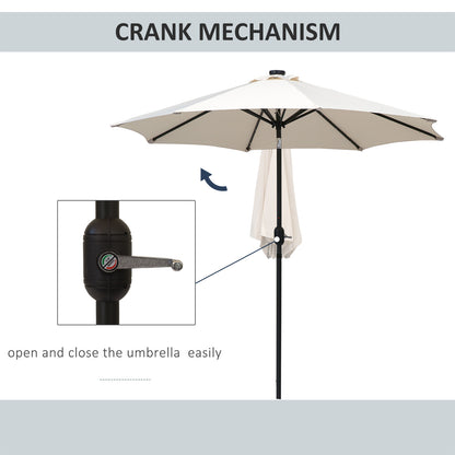 Outsunny 2.7m Patio Garden Umbrella Outdoor Parasol with Tilt Crank and 24 LEDs Lights (Cream) 