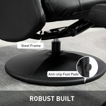 HOMCOM Swivel Recliner Chair with Footstool, PU Leather Recliner Armchair with Adjustable Back and Steel Frame, Reclining Chair Lounge with Flared Armrests for Living Room, Black 