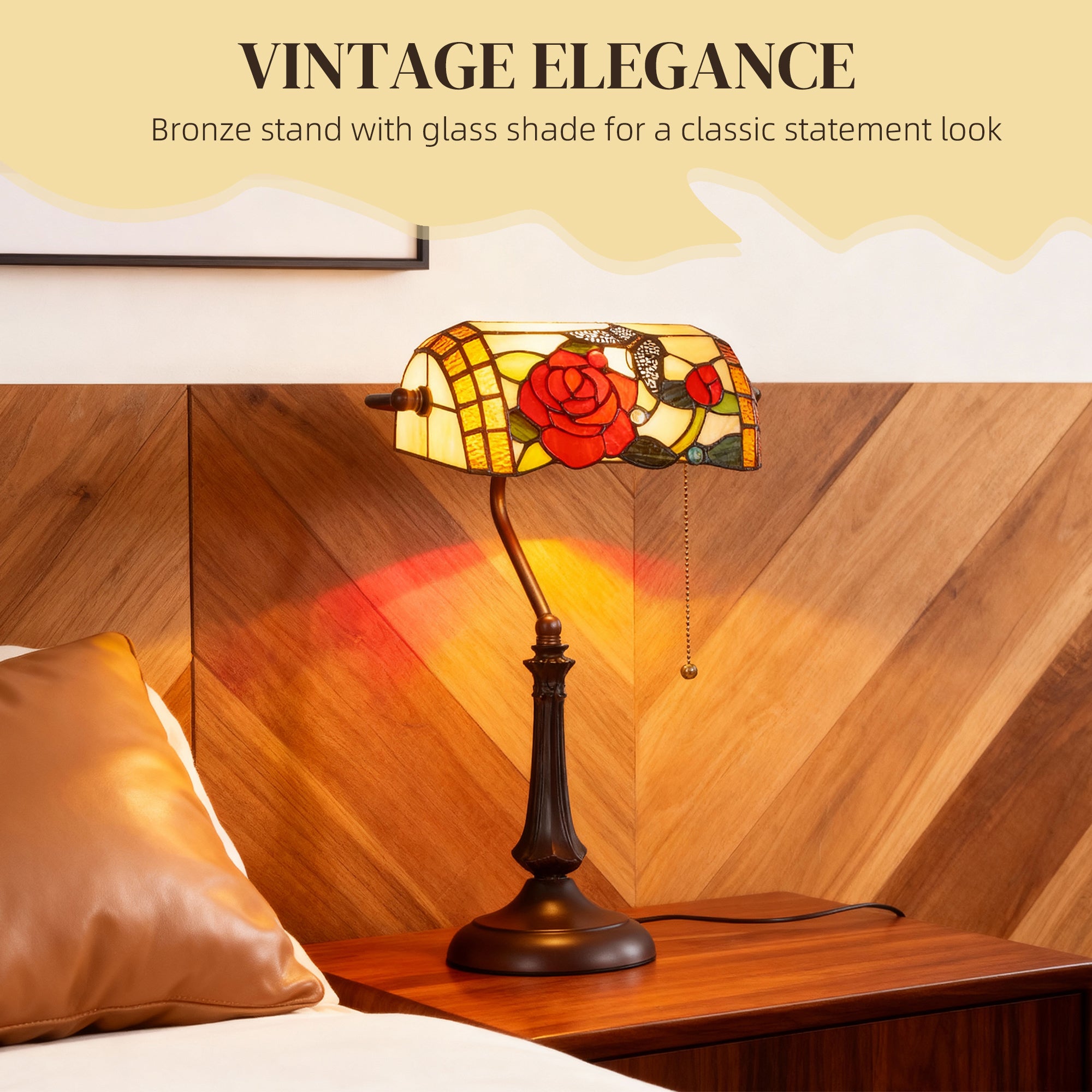 HOMCOM Tiffany-Style Rose and Butterfly Table Lamp - Multi 