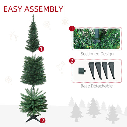 HOMCOM 6ft Unlit Artificial Christmas Tree, Pencil Slim Xmas Tree with Solid Stand and Realistic Branches, Green 
