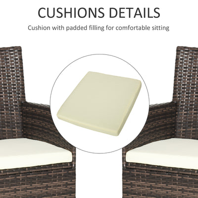 Outsunny 2 PC Outdoor Rattan Armchair Dining Chair Garden Patio Furniture w/ Armrests Cushions Mixed Brown 