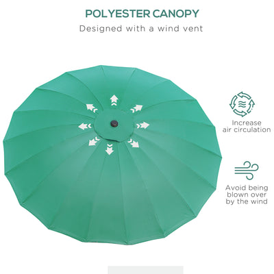 Outsunny 2.5m Shanghai Garden Parasol Umbrella with Crank & Tilt, Adjustable Outdoor Sun Shade, Green 