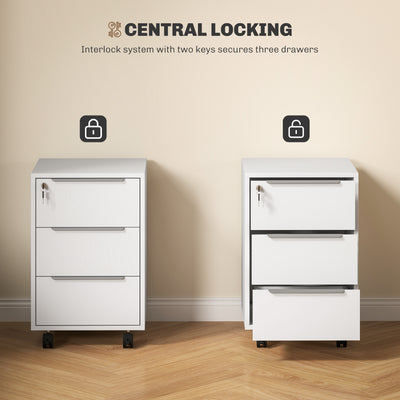 HOMCOM Three-Drawer Locking Filing Cabinet - White 