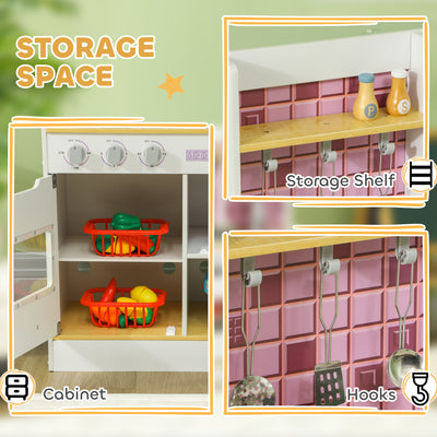 AIYAPLAY Kids Play Kitchen, Pretend Play Kitchen with Realistic Oven, Stove, Sink, Kitchen Accessories, White 
