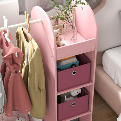AIYAPLAY Kids Clothes Rail with Storage Shelf, Boxes, Mirror for Bedroom, Nursery, Pink 