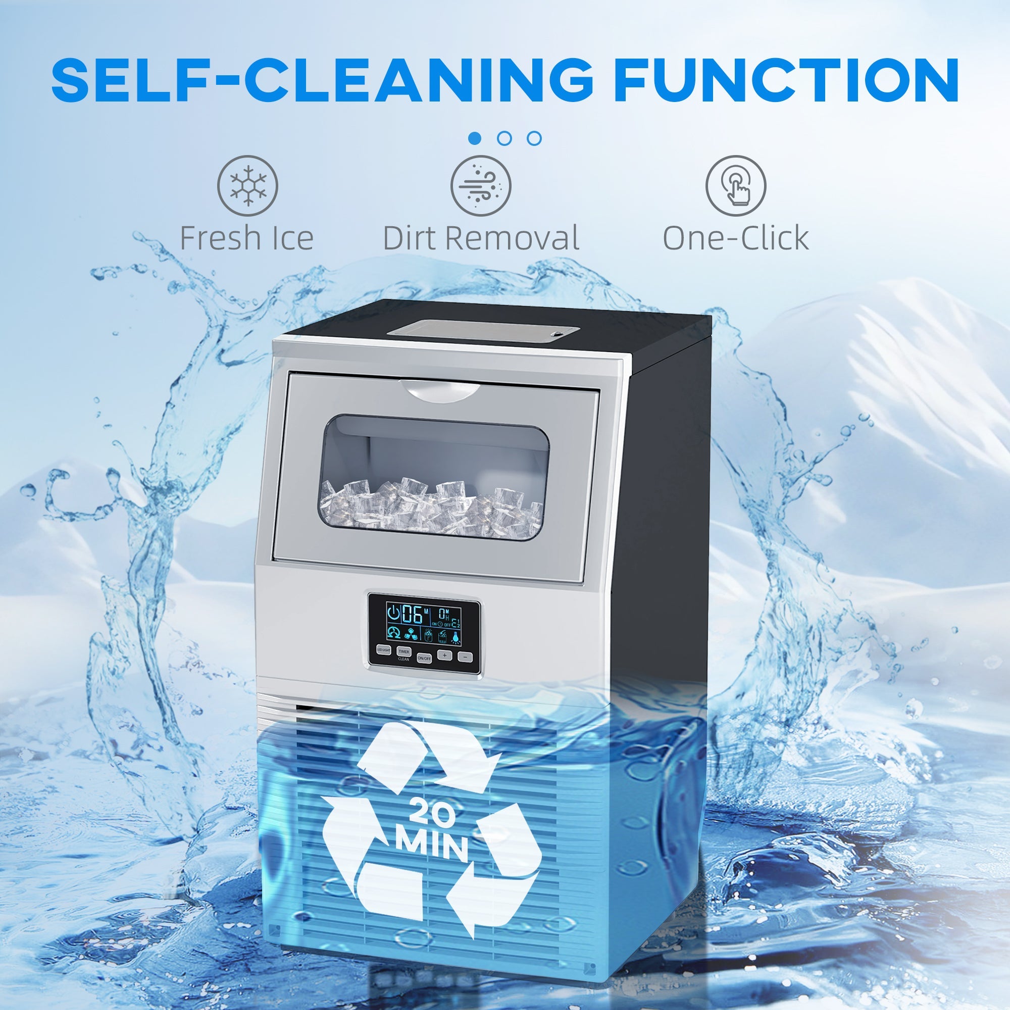 HOMCOM Commercial Ice Maker Machine, Freestanding Industrial Ice Cube Maker with Digital Control, Ice Scoop, Self-cleaning, 4kg Ice Storage, 30kg/24 Hours for Home, Office, Bar, Restaurant 