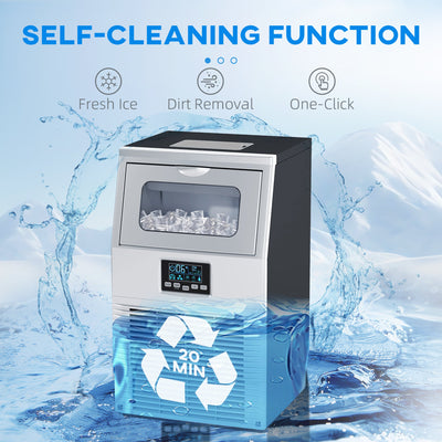 HOMCOM Commercial Ice Maker Machine, Freestanding Industrial Ice Cube Maker with Digital Control, Ice Scoop, Self-cleaning, 4kg Ice Storage, 30kg/24 Hours for Home, Office, Bar, Restaurant 