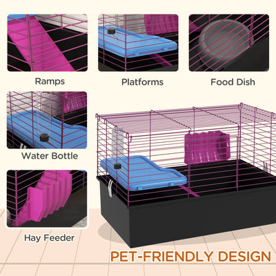 PawHut Chinchillas Small Rabbit Guinea Pig Small Animal Cage, Pet Playhouse, with Platform, Ramp, 71 x 46 x 47cm 