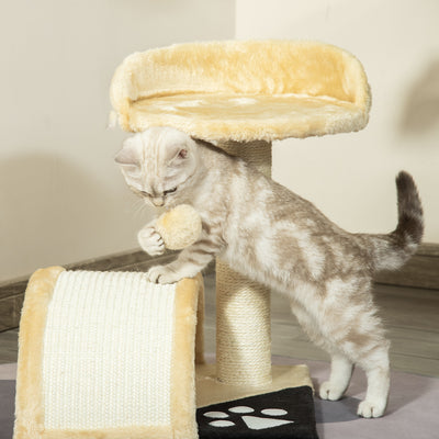PawHut Cat Tree Scratching Scratcher Post Kitten Activity Centre Climber Hanging Ball Beige 