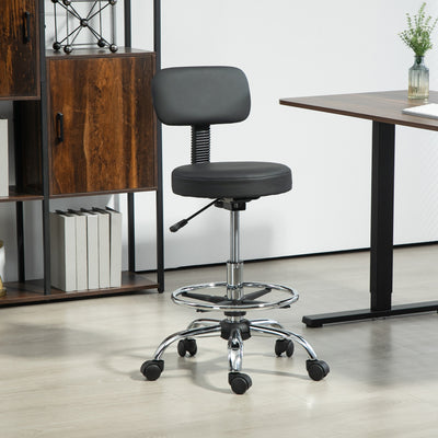 HOMCOM Drafting Chair, Office Chair with Backrest and Adjustable Footrest, Height Adjustable Stool, Leather Padded Rolling Task Chair for Home Office, Black 