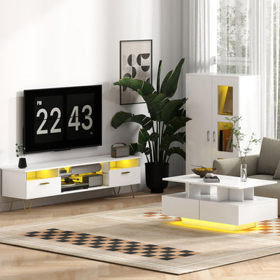 HOMCOM High Gloss Sideboard, Display Cabinet with 16-Colour RGB LED Lights and Remote Control, Modern Storage Cupboard with Glass Doors and Shelves for Living Room, Dining Room, Kitchen, White 