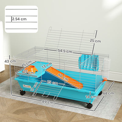 PawHut Small Animal Cage Rabbit Guinea Pigs Chinchillas Cage with Wheels Water Bottle 