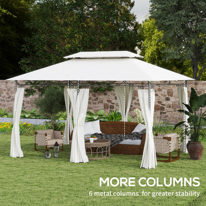 Outsunny 3 x 4m Metal Frame, Two-Tier Roof Gazebo - Cream White