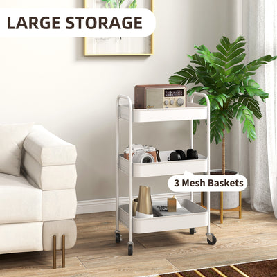HOMCOM Three-Tier Steel Storage Trolley - White 