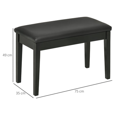 HOMCOM Classic Piano Bench Stool, PU Leather Padded Keyboard Stool with Rubber Wood Legs and Music Storage Compartment, Black 