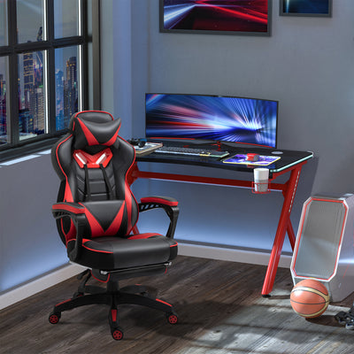 Vinsetto Computer Gaming Chair, Racing Desk Chair with Lumbar Support and Footrest, PU Leather Gamer Chair with Headrest and Swivel Wheels for Home, Red 