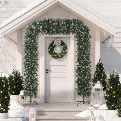 HOMCOM 8.2 ft Snow Frosted Christmas Tree Arch, Christmas Arch Doorway Decor with 1800 Tips and 91 Pinecones, Artificial Xmas Tree with Metal Stand for Indoor, Green 
