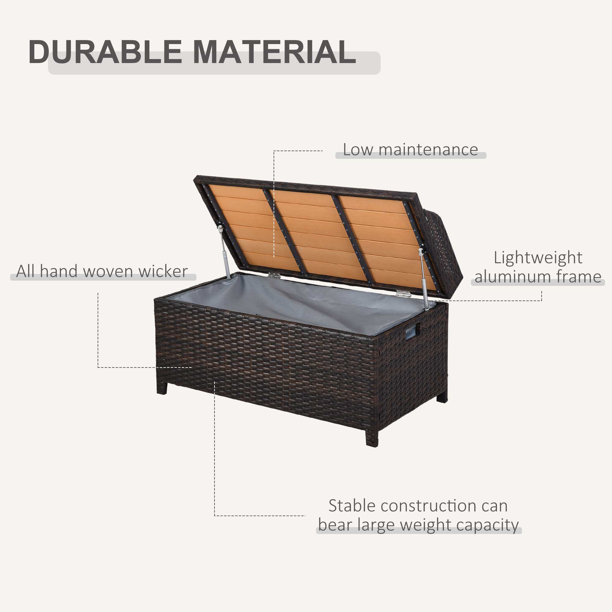 Outsunny 130 L Rattan Garden Storage Box, with Seat - Mixed Brown 