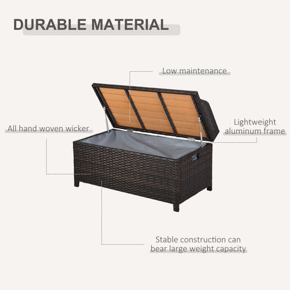 Outsunny 130 L Rattan Garden Storage Box, with Seat - Mixed Brown 