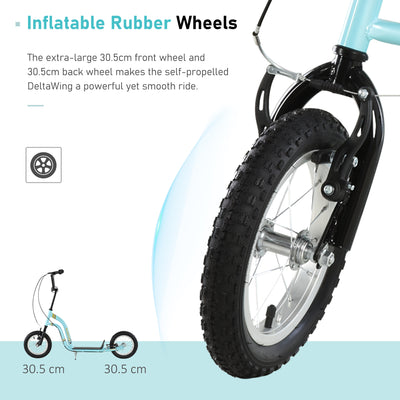 HOMCOM Teen Kids Stunt Scooter w/ Adjustable Handlebar, 12 Inch Rubber Tyres, Dual Brakes, Blue 