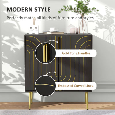 HOMCOM Art Deco Inspired Sideboard, with Adjustable Shelf - Black/Gold Tone 
